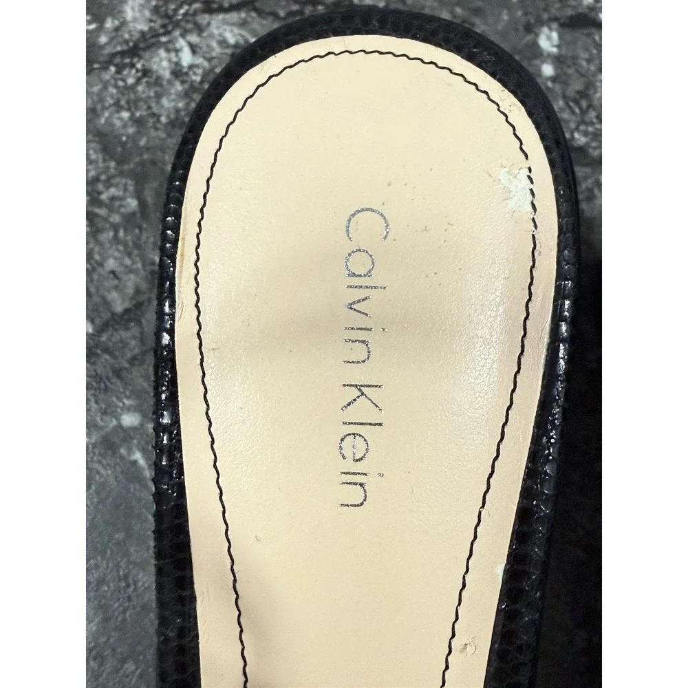 CALVIN KLEIN Rosaria Snake Print SlingBack‎ Cutout  Wedge Heel Sandal Black 8.5M